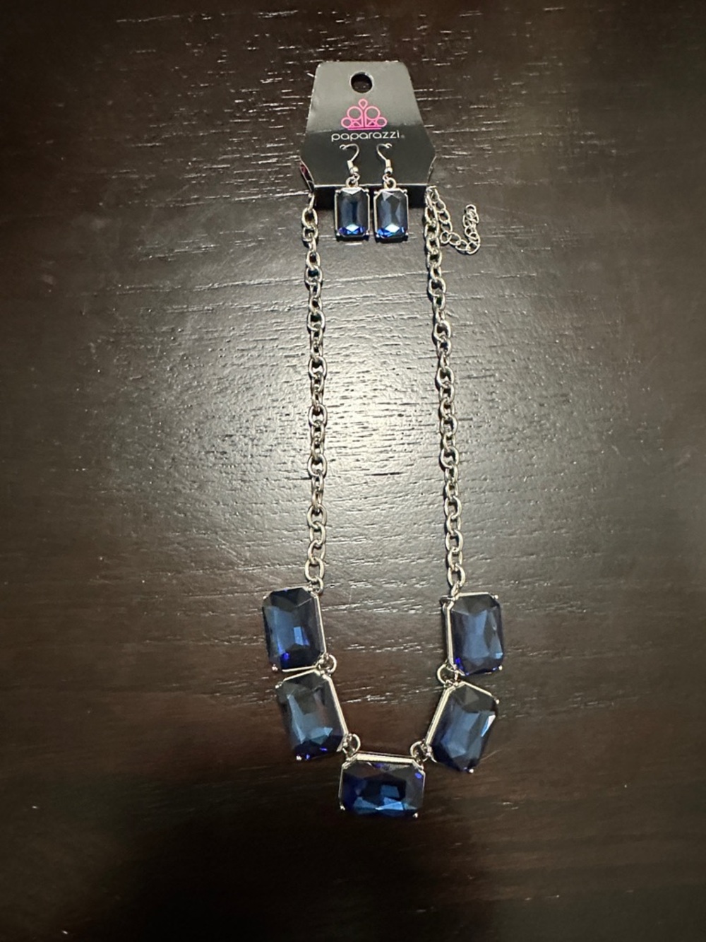 Paparazzi Navy Faceted Crystal Necklace and Earrings Set